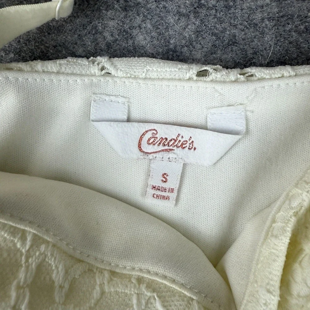 Candies Woman's White Lace & Blue Floral Wide Leg Jumpsuit Slits Y2K 90s Cottage - Picture 5 of 9